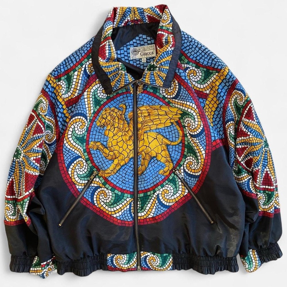 Vintage Giacca Sport Retro Mosaic Griffin Design Zippered Windbreaker Jacket